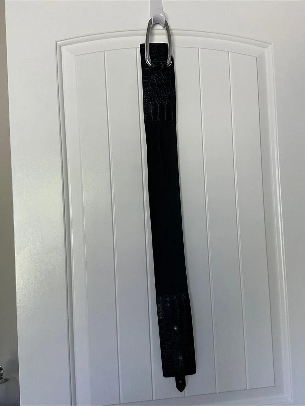 White House Black Market Black Wide Fashion Belt with Textured Panels